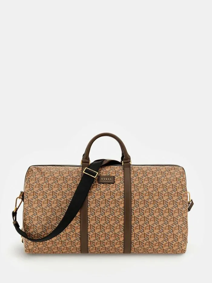 Men Ederlo G Cube Logo Weekender Bag Brown Multi Guess Travel Bags