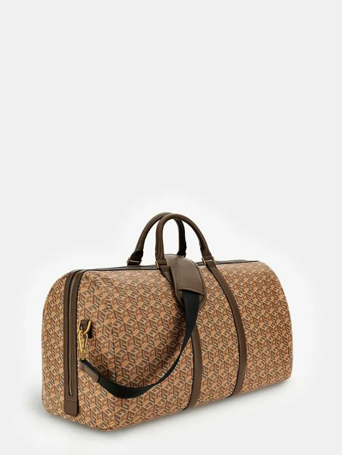 Men Ederlo G Cube Logo Weekender Bag Brown Multi Guess Travel Bags