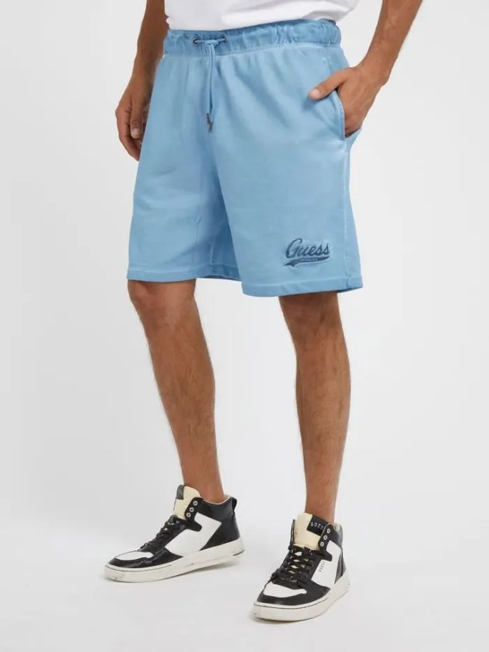 Men Embroidered Logo Shorts Light Blue Guess Trousers