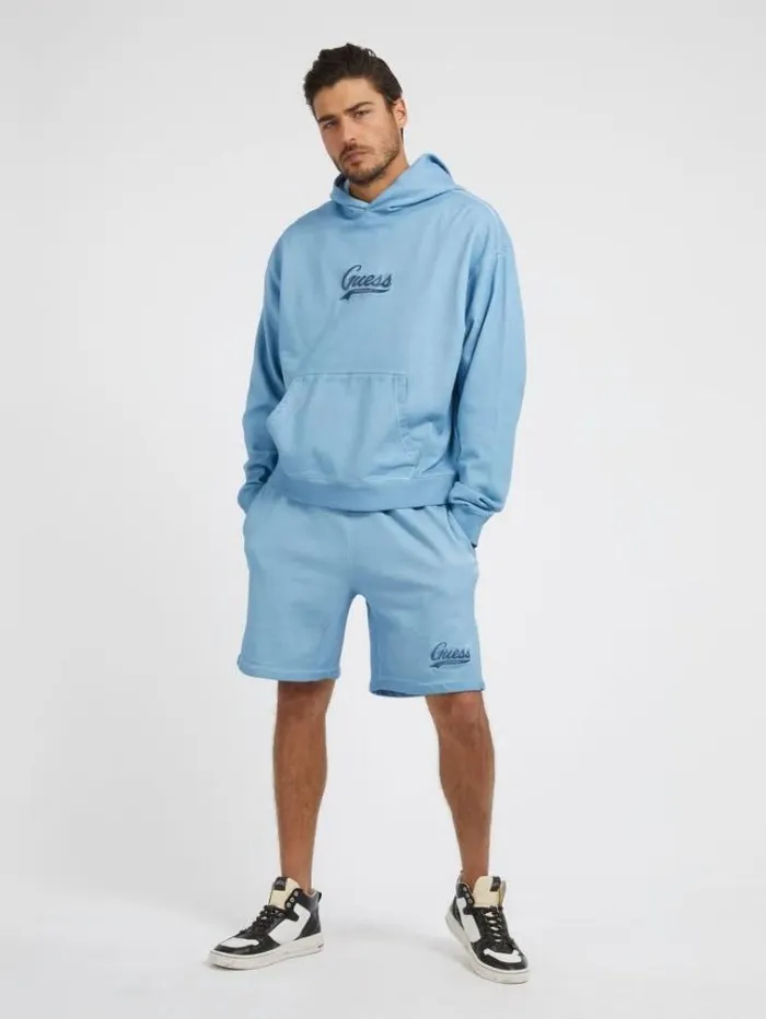 Men Embroidered Logo Shorts Light Blue Guess Trousers