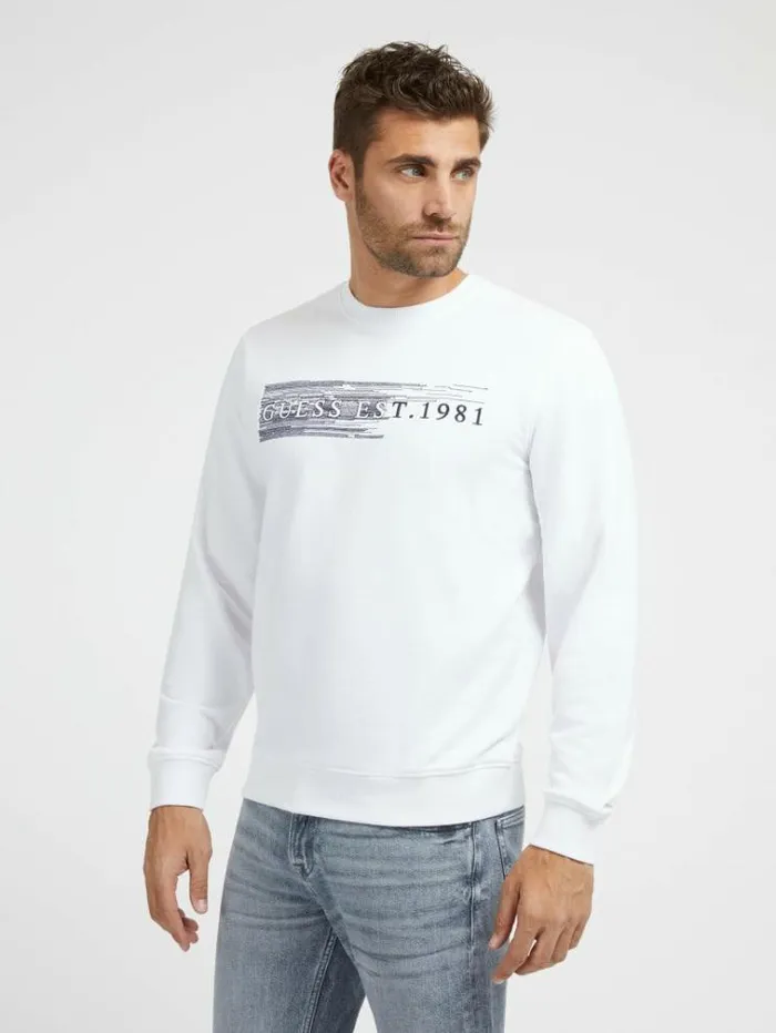Men Embroidered Logo Sweatshirt White Guess Knitwear And Sweatshirts