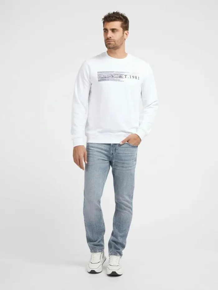 Men Embroidered Logo Sweatshirt White Guess Knitwear And Sweatshirts