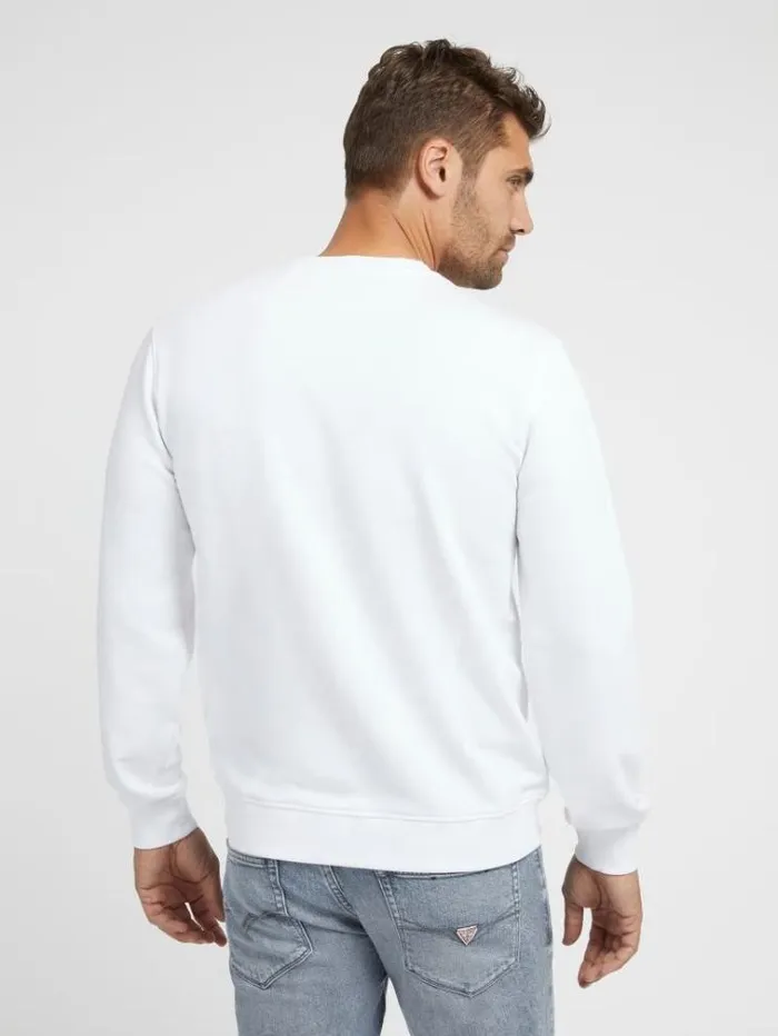 Men Embroidered Logo Sweatshirt White Guess Knitwear And Sweatshirts