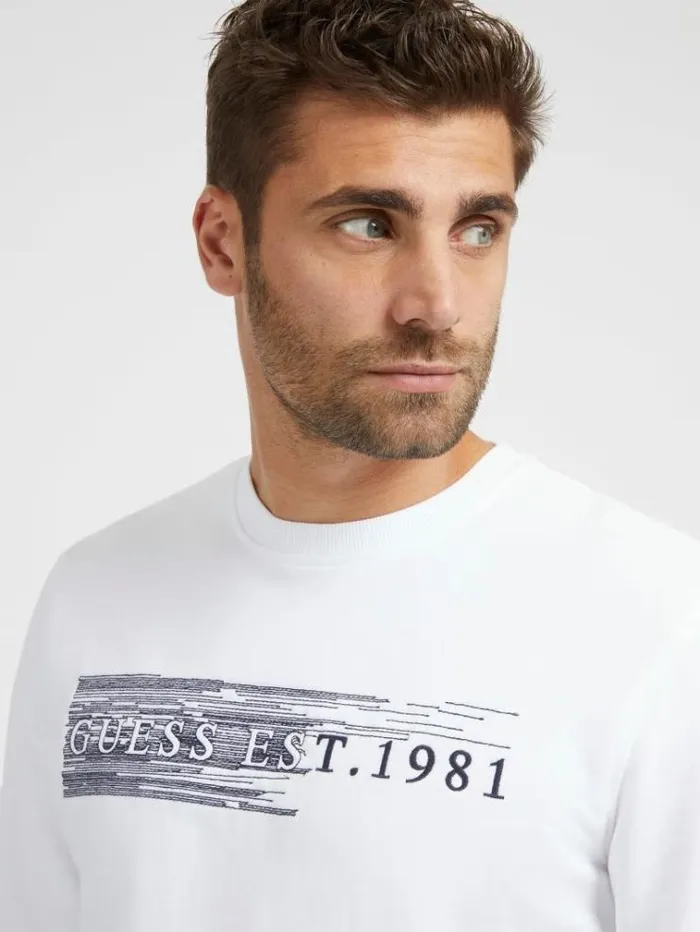 Men Embroidered Logo Sweatshirt White Guess Knitwear And Sweatshirts