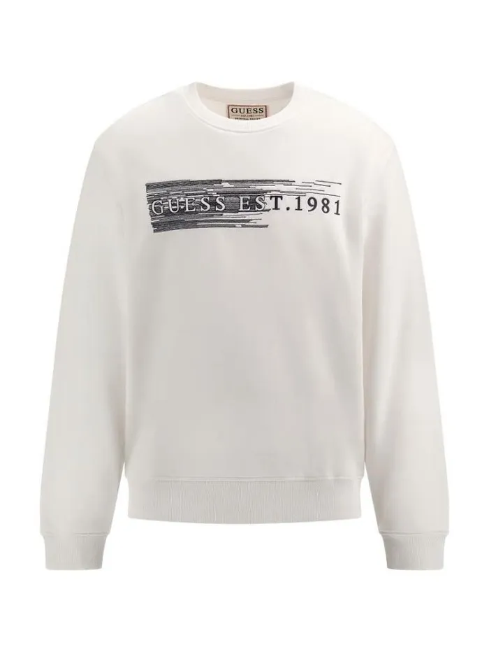 Men Embroidered Logo Sweatshirt White Guess Knitwear And Sweatshirts
