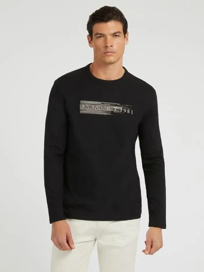 Men Embroidered Logo Tshirt Black Guess Tshirts And Polo Shirts