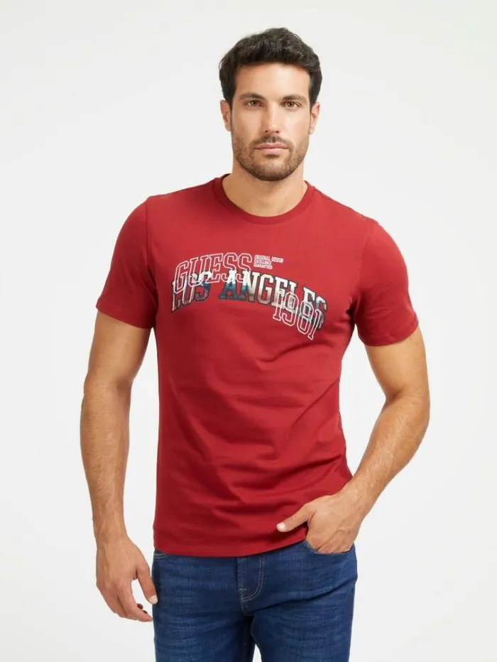 Men Embroidered Logo Tshirt Burgundy Guess Tshirts And Polo Shirts