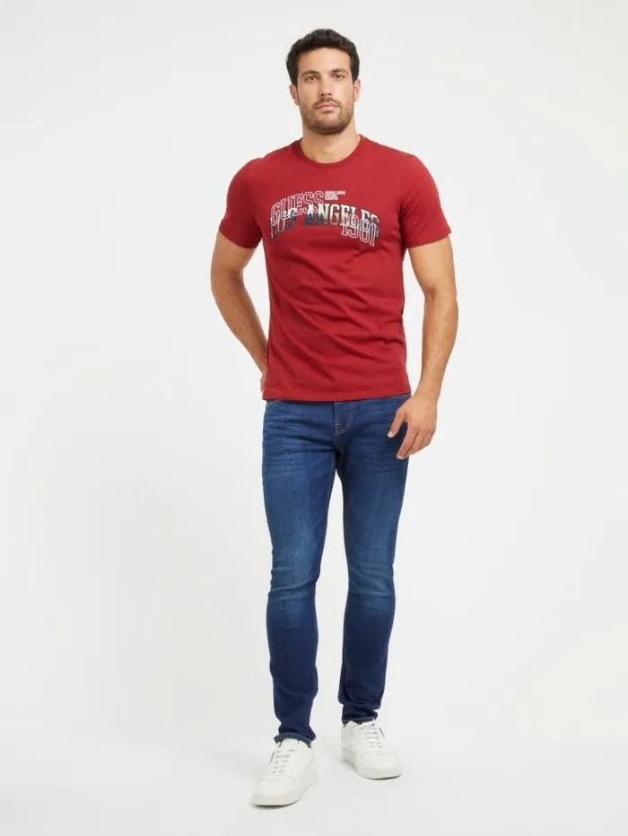 Men Embroidered Logo Tshirt Burgundy Guess Tshirts And Polo Shirts