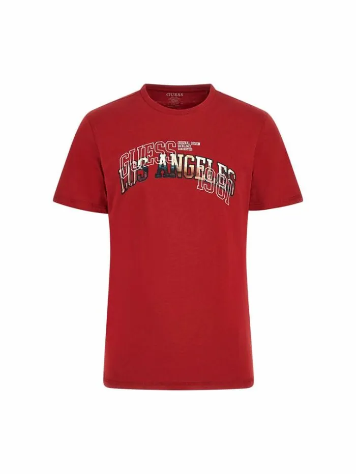 Men Embroidered Logo Tshirt Burgundy Guess Tshirts And Polo Shirts