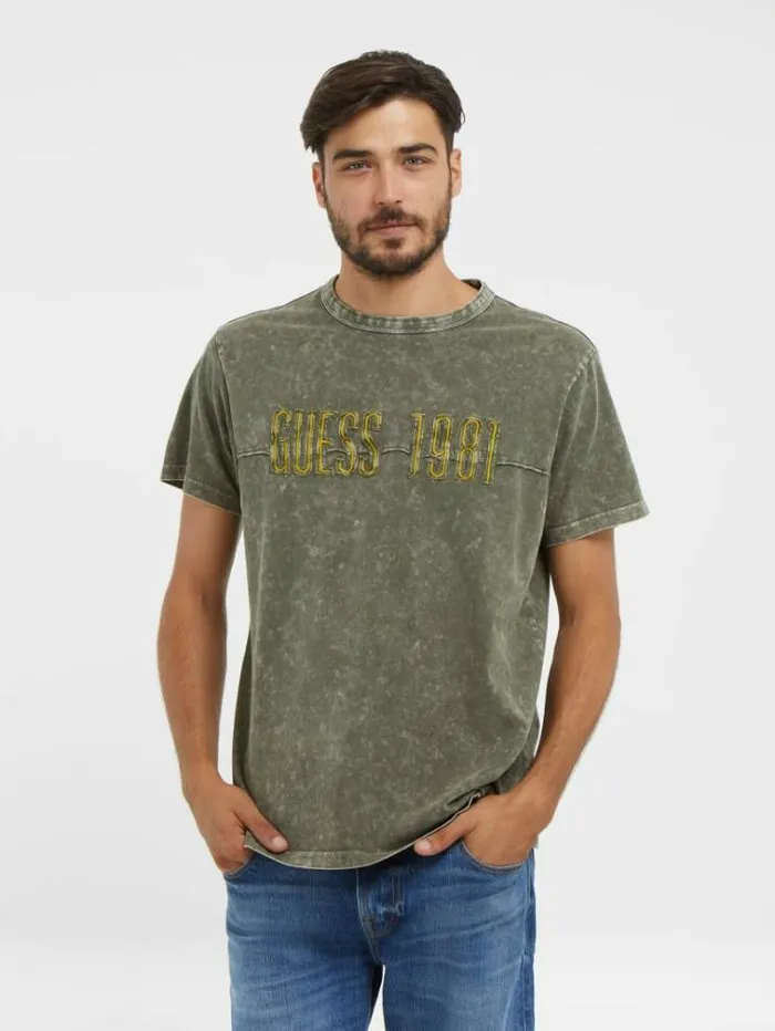 Men Embroidered Logo Tshirt Green Guess Tshirts And Polo Shirts