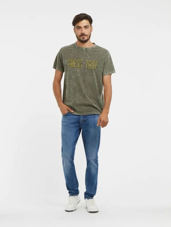 Men Embroidered Logo Tshirt Green Guess Tshirts And Polo Shirts