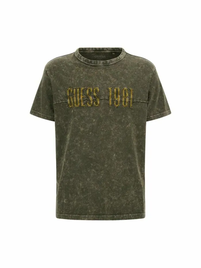 Men Embroidered Logo Tshirt Green Guess Tshirts And Polo Shirts