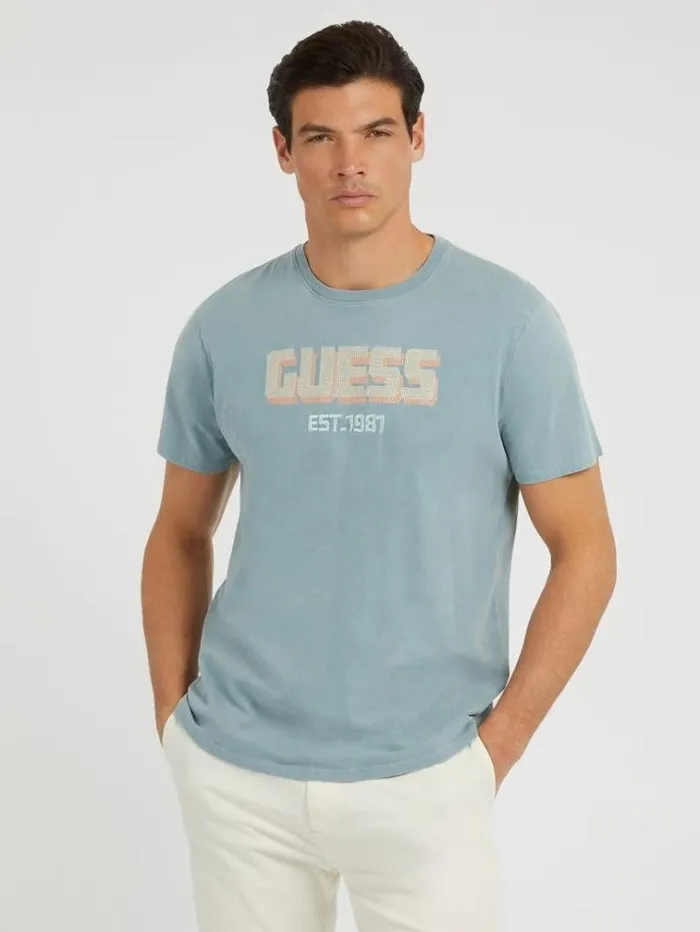 Men Embroidered Logo Tshirt Light Blue Guess Tshirts And Polo Shirts