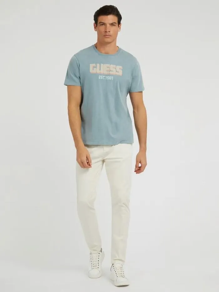 Men Embroidered Logo Tshirt Light Blue Guess Tshirts And Polo Shirts