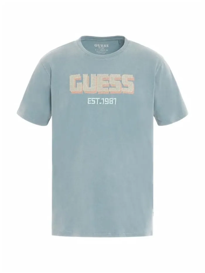 Men Embroidered Logo Tshirt Light Blue Guess Tshirts And Polo Shirts