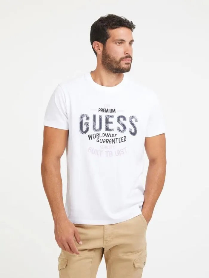 Men Embroidered Logo Tshirt White Guess Tshirts And Polo Shirts