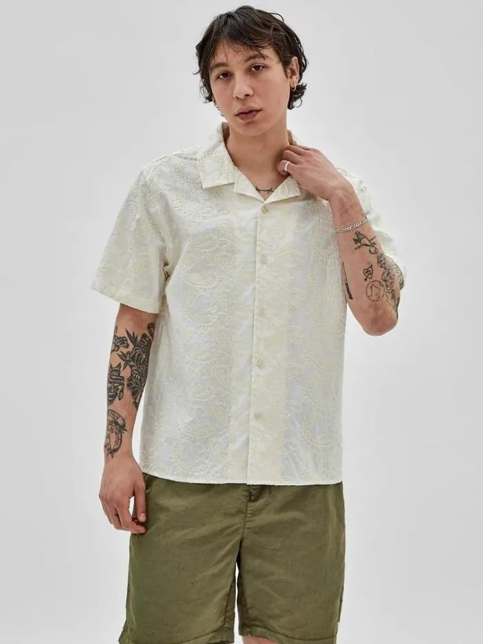 Men Embroidered Paisley Shirt Cream Guess Shirts