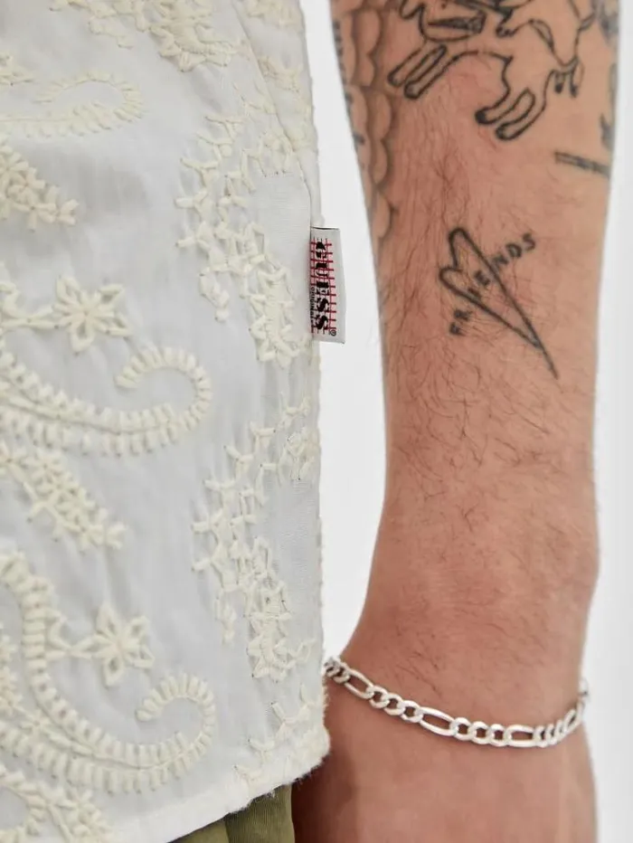 Men Embroidered Paisley Shirt Cream Guess Shirts