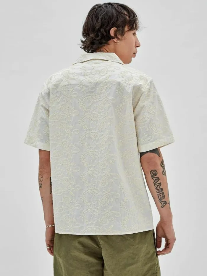Men Embroidered Paisley Shirt Cream Guess Shirts
