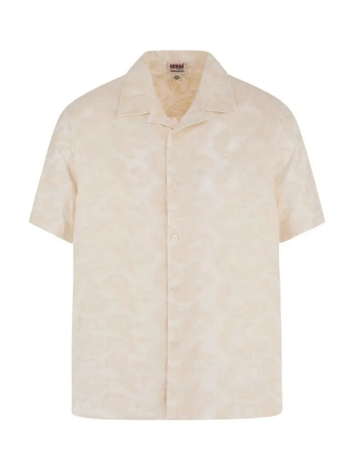 Men Embroidered Paisley Shirt Cream Guess Shirts