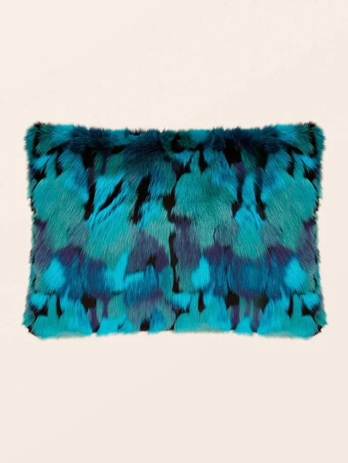 Men Faux Fur Rectangular Cushion Blue Multi Guess Home Collection