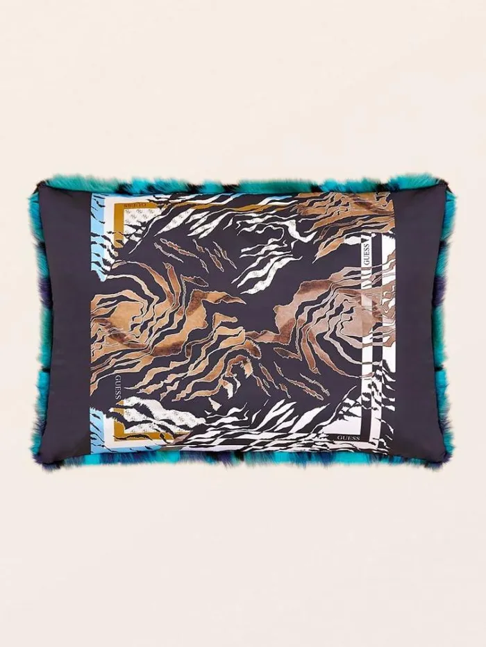 Men Faux Fur Rectangular Cushion Blue Multi Guess Home Collection