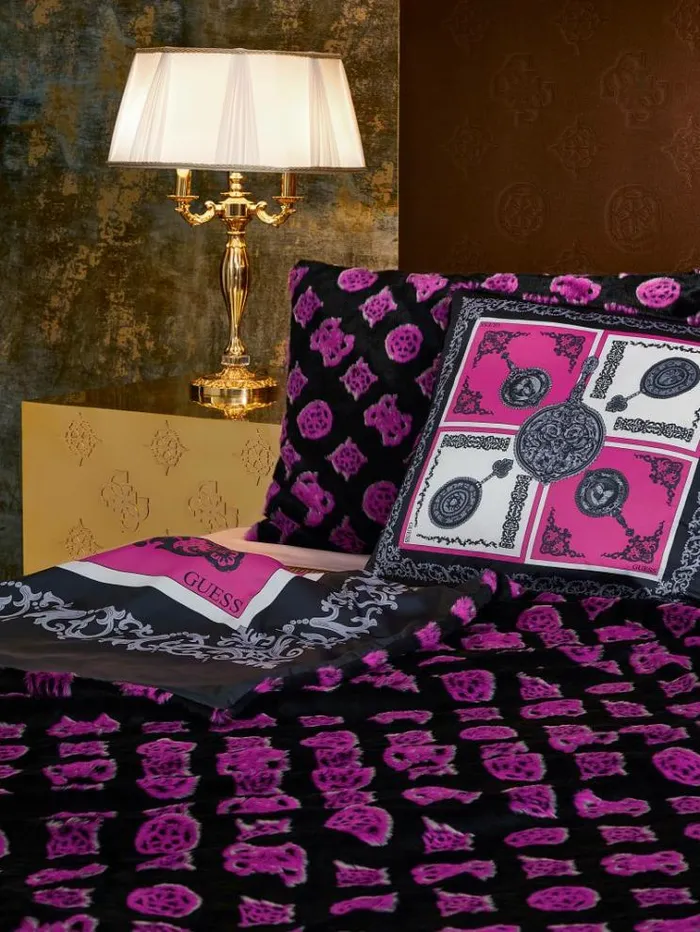 Men Faux Fur Rectangular Cushion Pink Guess Home Collection