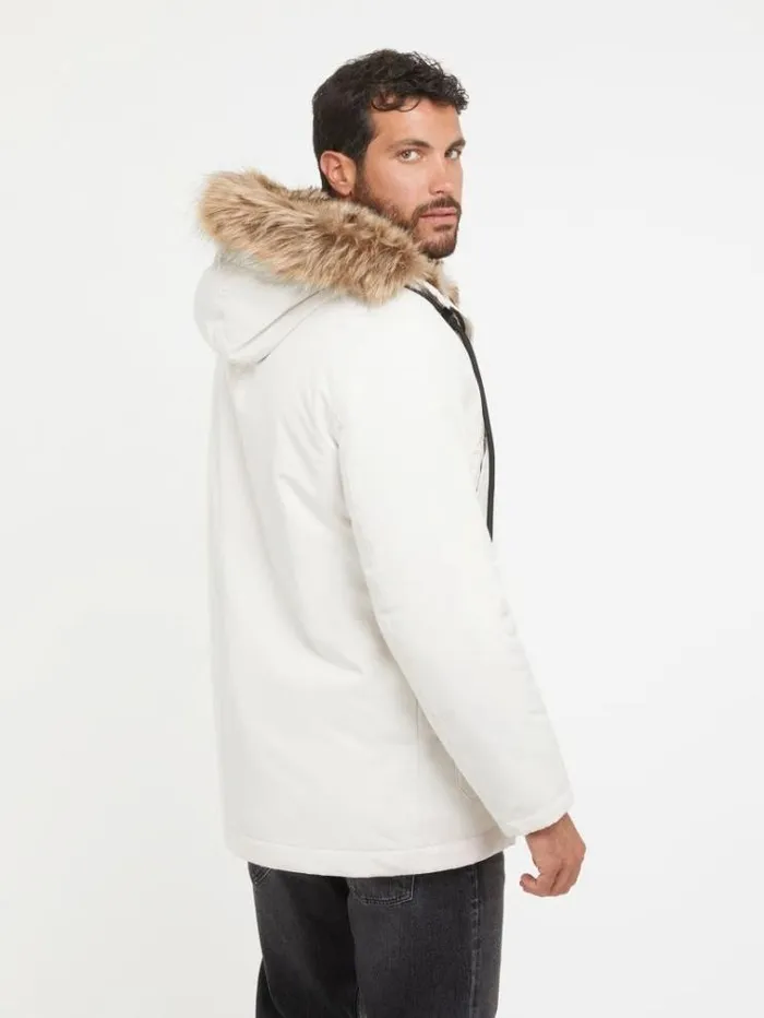Men Faux Leather Lining Parka White Guess Coats And Jackets