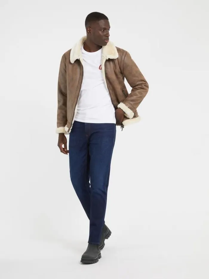 Men Faux Shearling Jacket Brown Guess Coats And Jackets