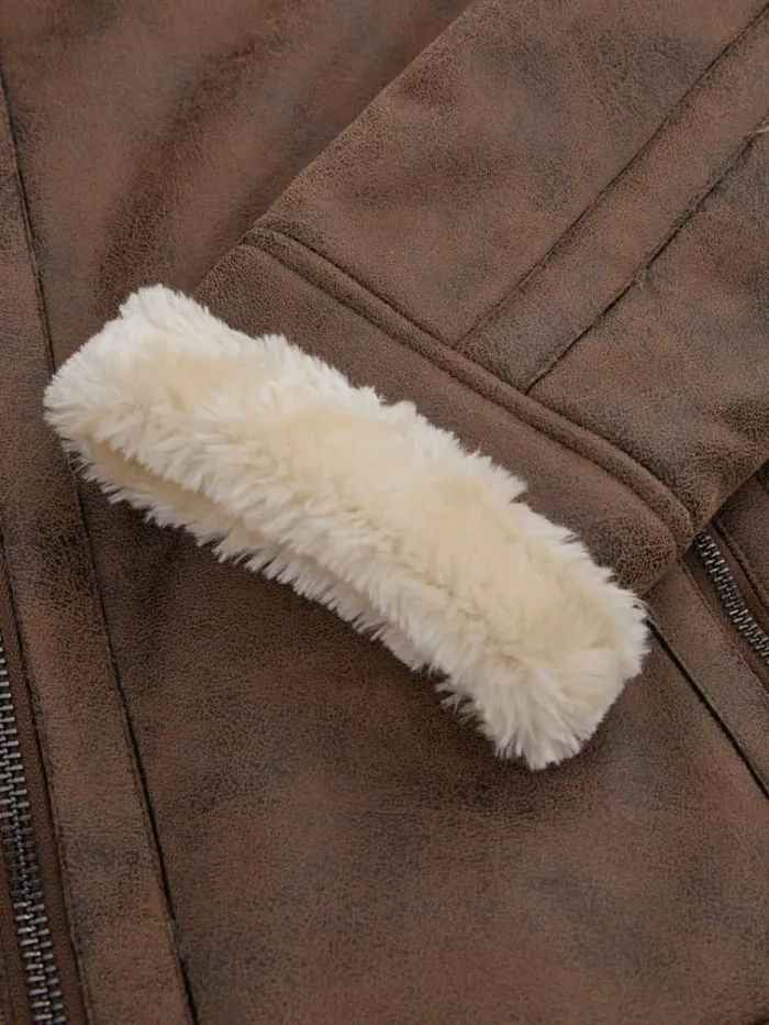 Men Faux Shearling Jacket Brown Guess Coats And Jackets