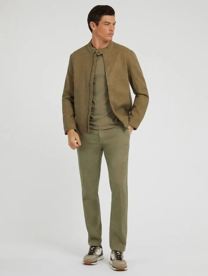 Men Faux Suede Biker Jacket Green Guess Coats And Jackets