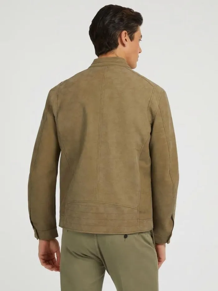 Men Faux Suede Biker Jacket Green Guess Coats And Jackets