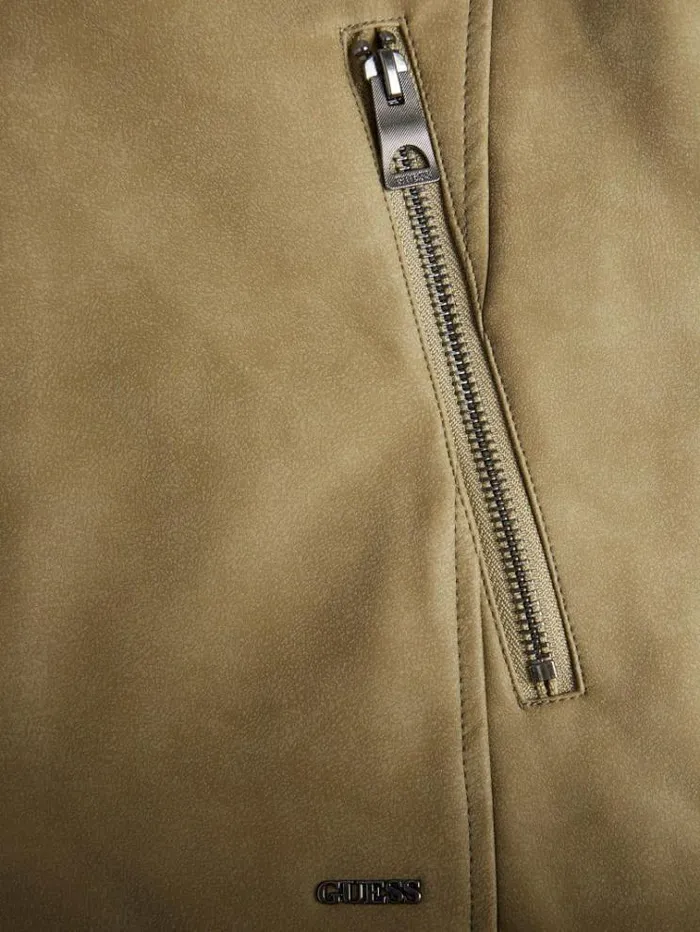 Men Faux Suede Biker Jacket Green Guess Coats And Jackets