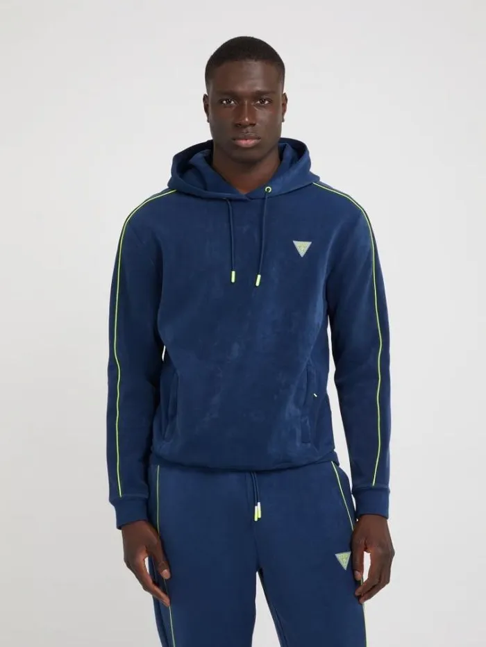Men Faux Suede Sweatshirt Blue Guess Knitwear And Sweatshirts