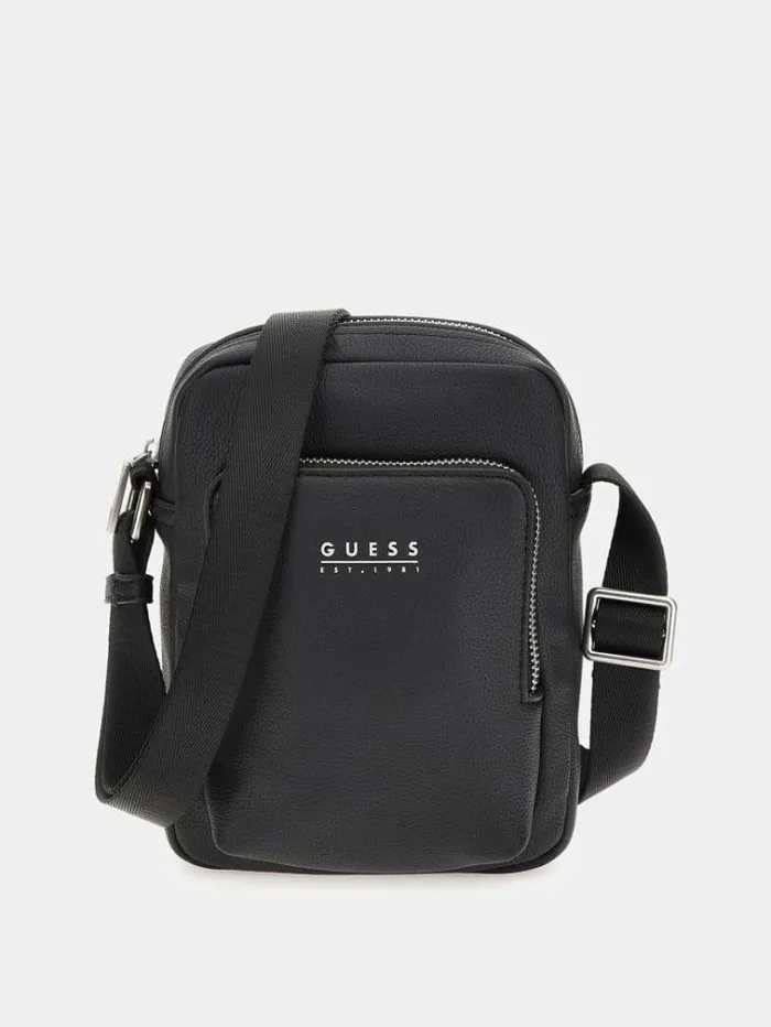 Men Fidenza Faux Leather Crossbody Black Guess City Bags