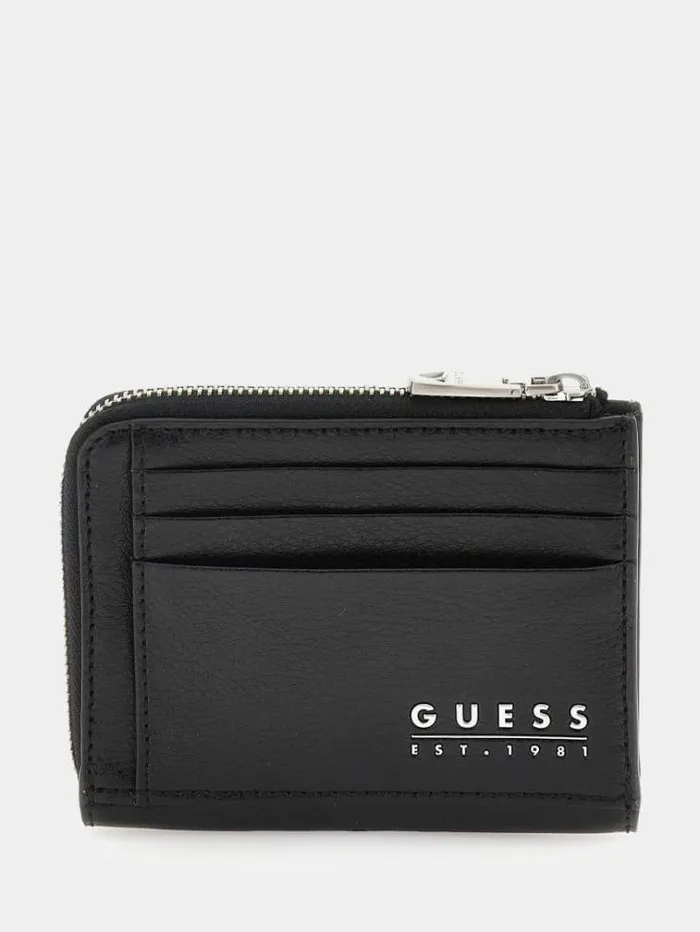 Men Fidenza Genuine Leather Credit Card Holder Black Guess Wallets