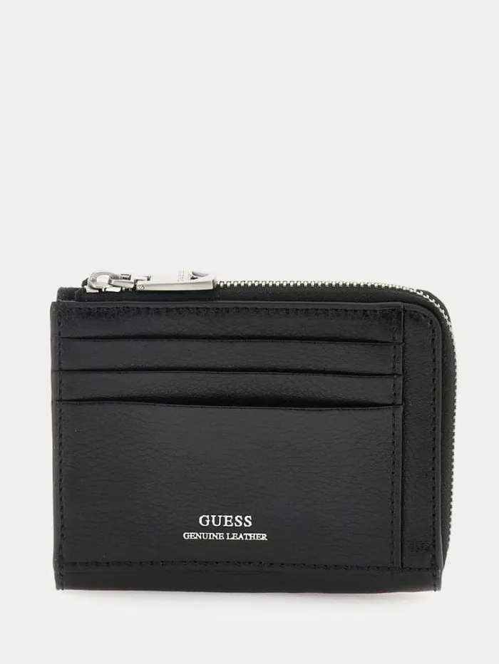Men Fidenza Genuine Leather Credit Card Holder Black Guess Wallets