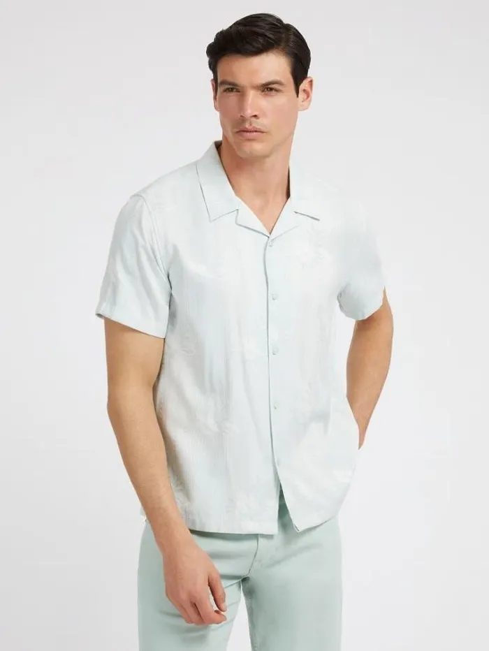 Men Floral Jacquard Shirt Light Green Guess Shirts