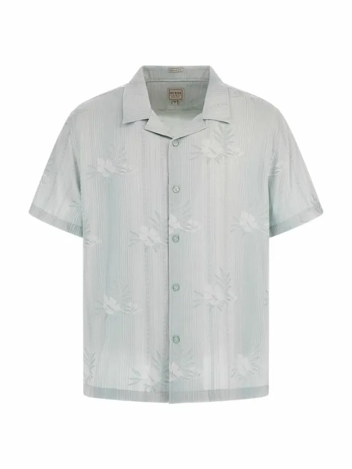 Men Floral Jacquard Shirt Light Green Guess Shirts