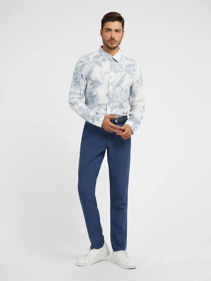 Men Floral Print Linen Shirt White Multi Guess Shirts