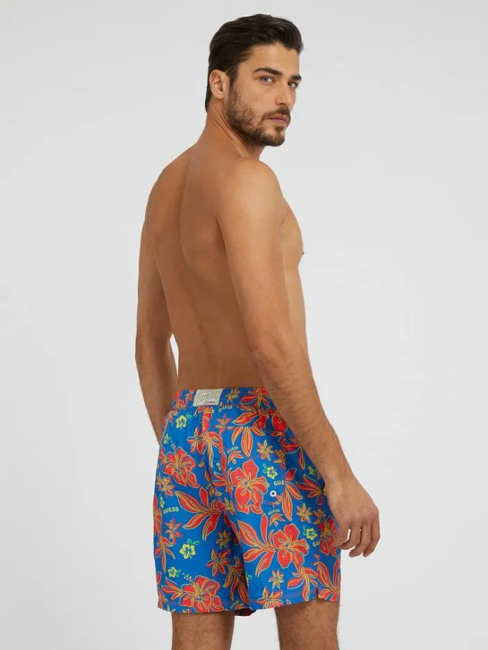 Men Floral Print Medium Swim Trunk Floral Red Guess Beachwear