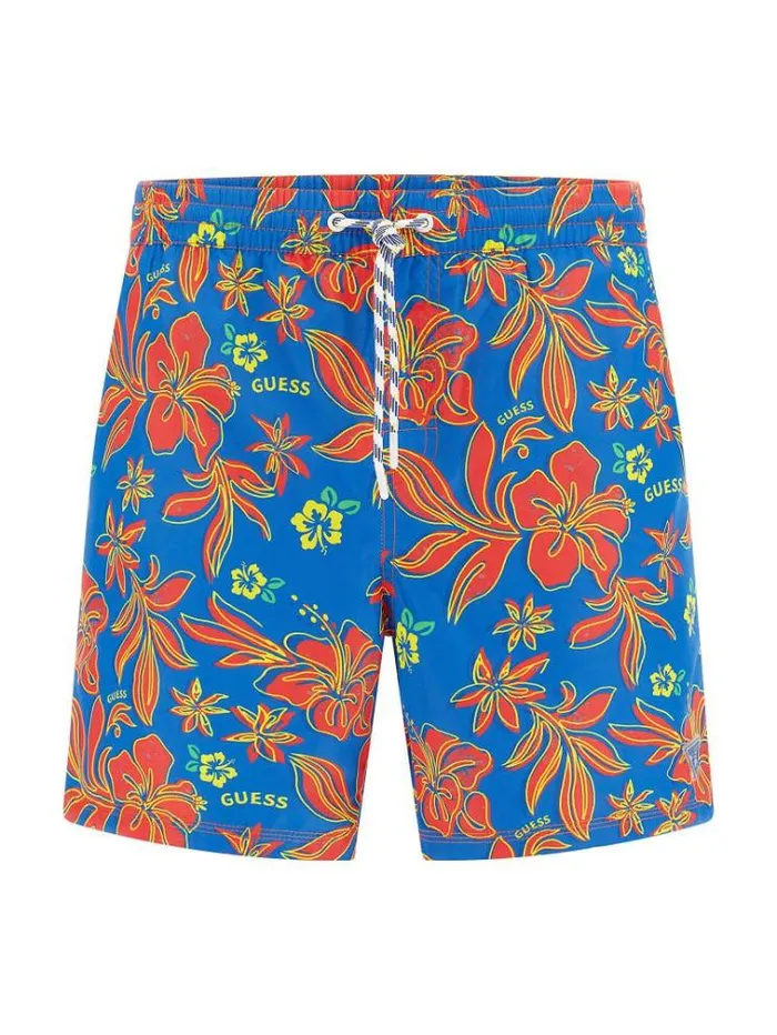 Men Floral Print Medium Swim Trunk Floral Red Guess Beachwear