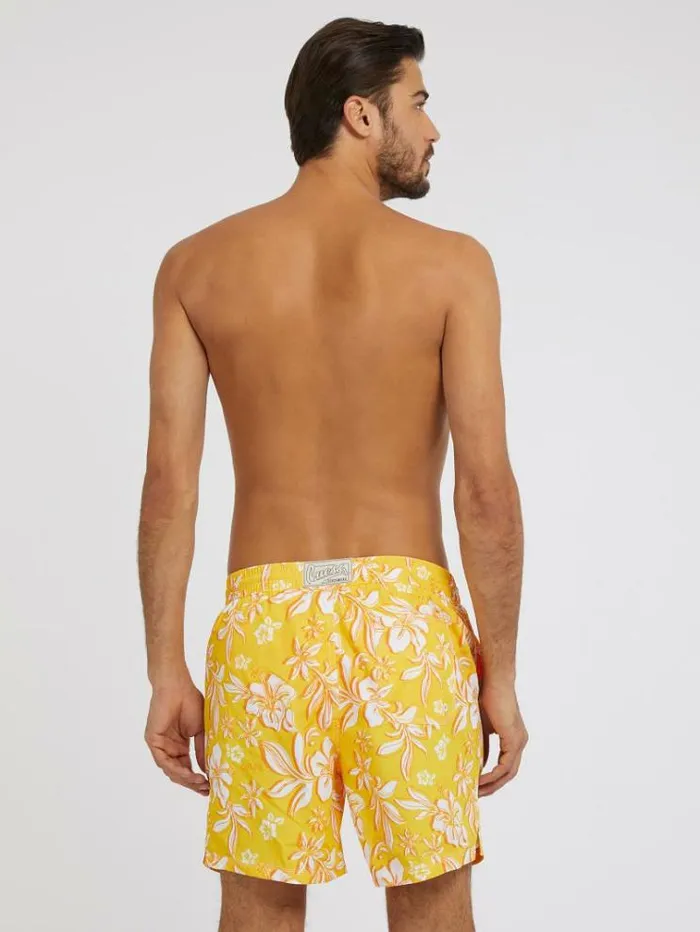 Men Floral Print Medium Swim Trunk Floral Yellow Guess Beachwear