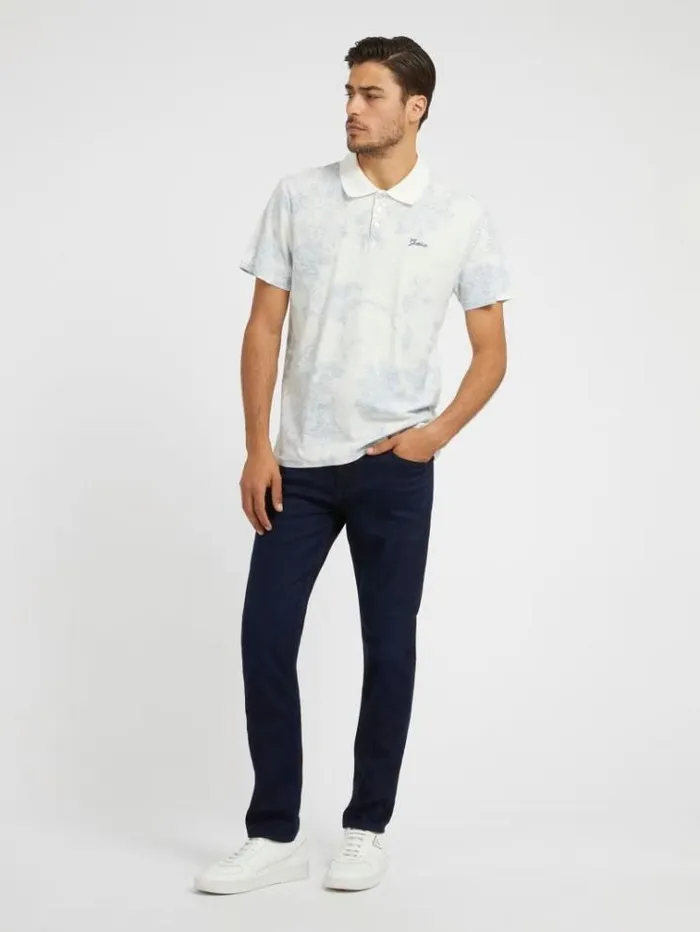 Men Floral Print Polo White Multi Guess Tshirts And Polo Shirts