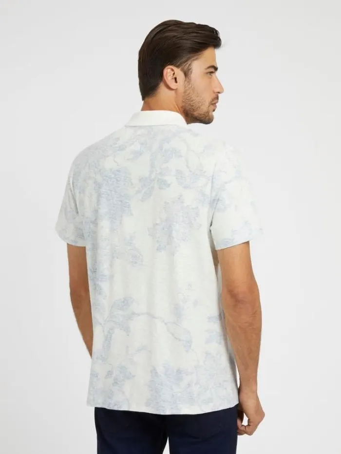 Men Floral Print Polo White Multi Guess Tshirts And Polo Shirts