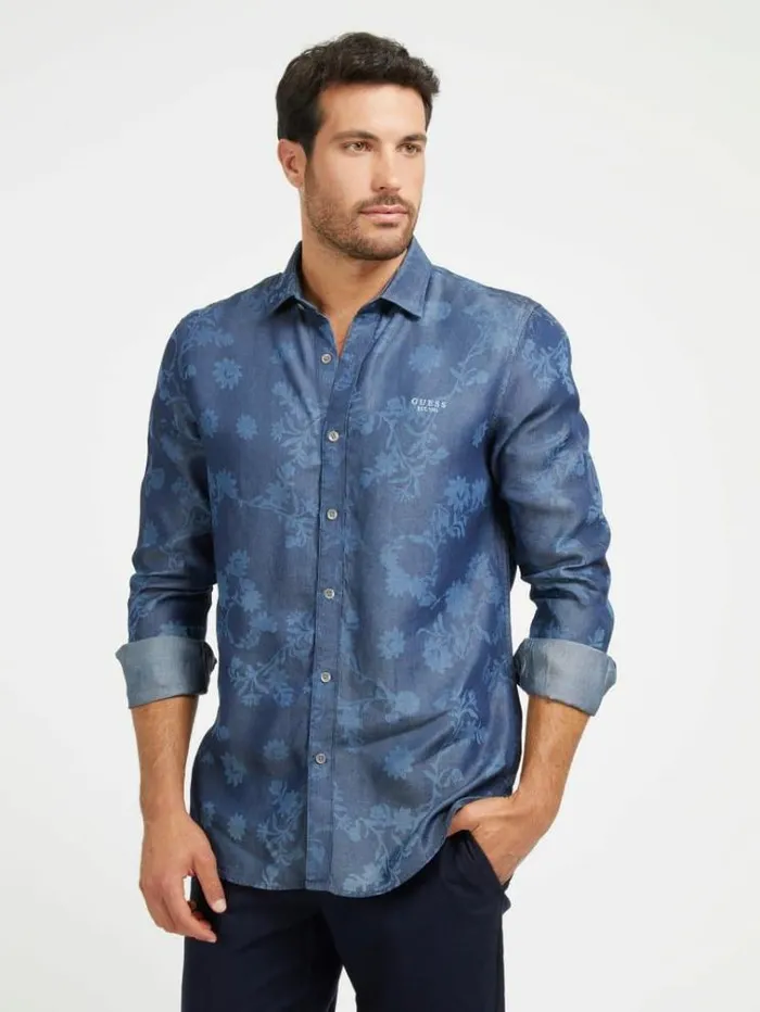 Men Floral Print Shirt Blue Multi Guess Shirts