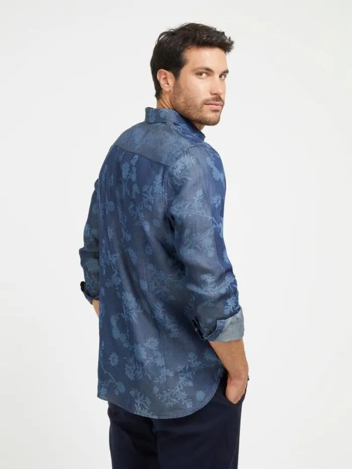 Men Floral Print Shirt Blue Multi Guess Shirts