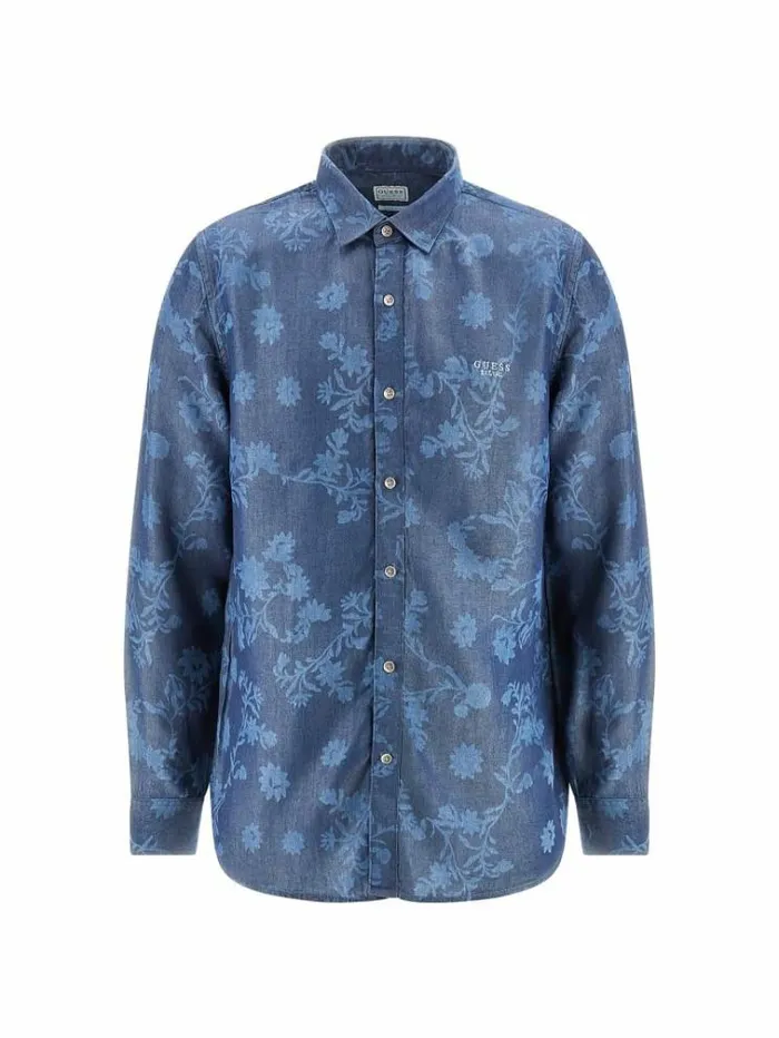 Men Floral Print Shirt Blue Multi Guess Shirts