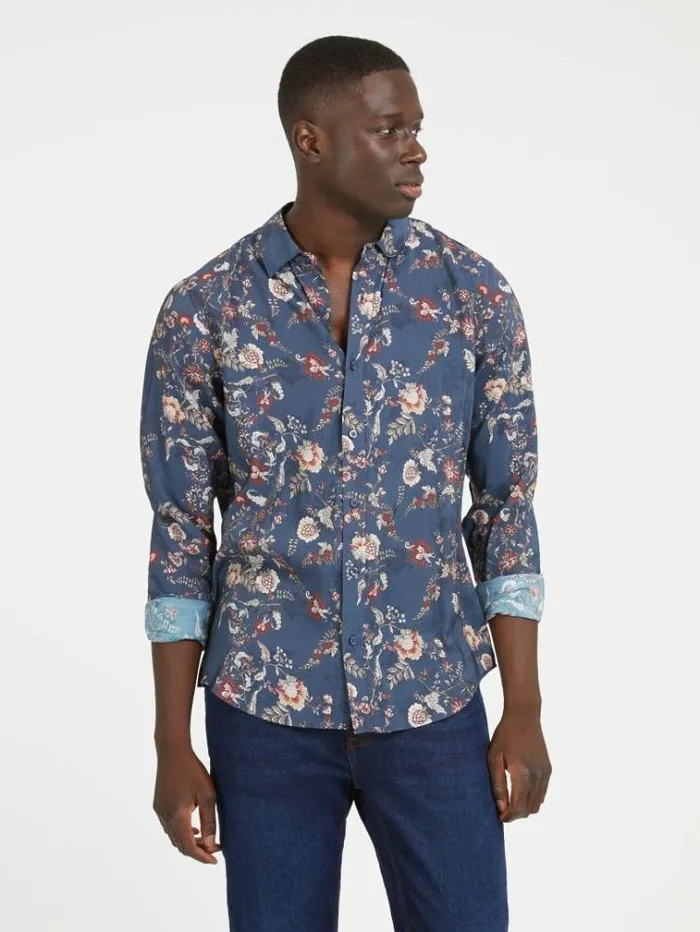 Men Floral Print Shirt Floral Blue Guess Shirts