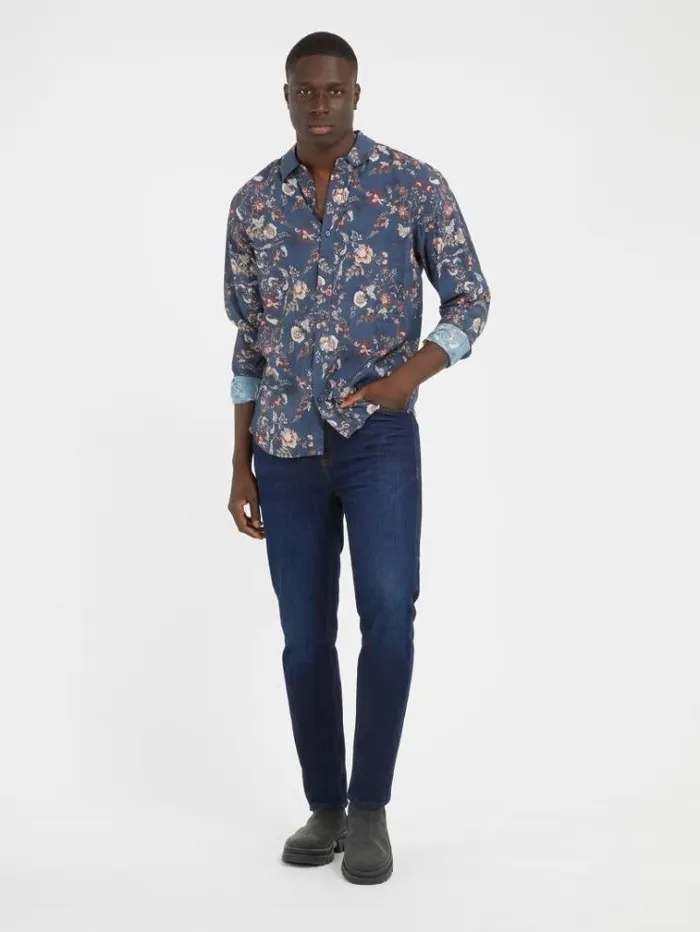 Men Floral Print Shirt Floral Blue Guess Shirts
